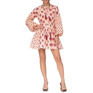159$ Avec Les Filles Cotton Mixed-Print Fit & Flare Mini Dress Size 8 Tan Red
